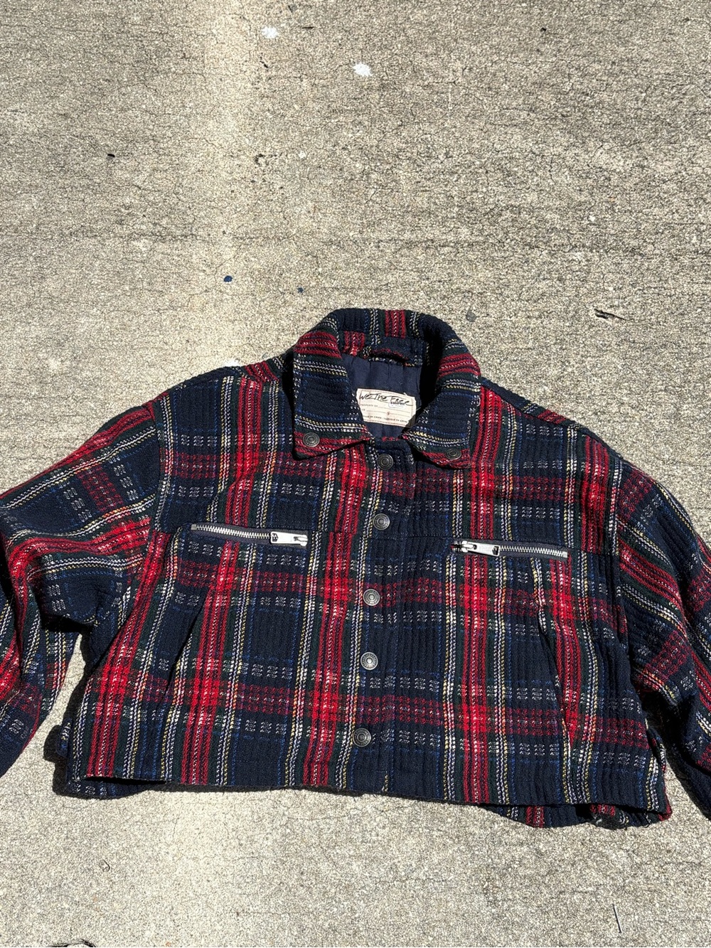 Free People Women's Navy and Red Jacket

Size Small